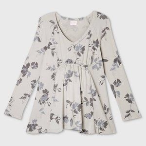 Maternity Floral Long Sleeve Smocked Waffle Top